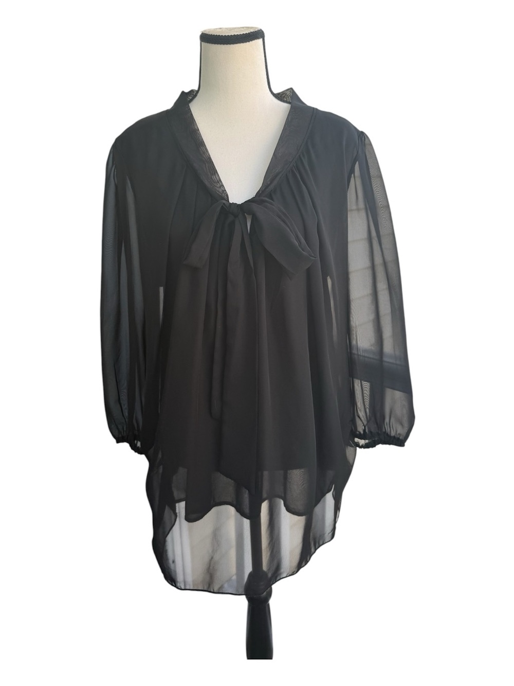 Dorothy Perkins Black Sheer Tie-Neck Blouse Uk20 or size us 16
